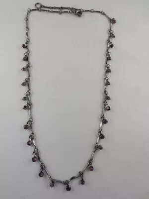 Dangling Antiqued Silvertone Purple Rhinestones Choker Necklace R5 • $6.99