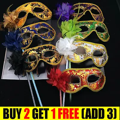 Venetian Masquerade Eye Mask On Stick Mardi Halloween Ball Party Prom Costume UK • £5.99