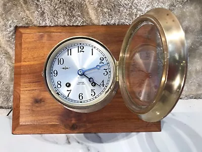 Vintage Chelsea Ship’s Bell Key Wound Strikes Clock & Wall Wood Base • $102.50