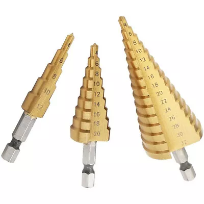 HSS Step Drill Bit Set For Wood Titanium Coated Hard Metal Wood Hole Cutter • £3.99