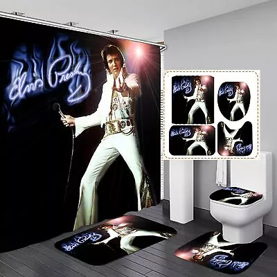 Elvis Bathroom 4 Pieces Set Shower Curtain Toilet Lid Cover And Bath Mat No... • $55.23