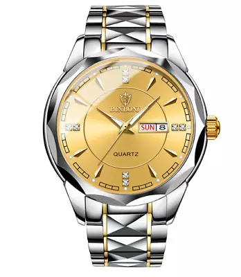 Waterproof Mens Quartz Calendar Watch Stainless Steel Luminous Date Wristwatches • £12.99