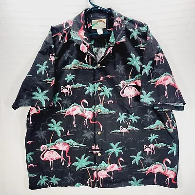 VTG Paradise Found Shirt Mens XXL Black Hawaiian Flamingo Floral Made In USA • $29.77