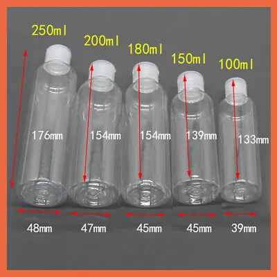 100/150/180/200/250ML Empty Plastic Bottles Travel Caps For Hand Gels & Lotion • £2.15