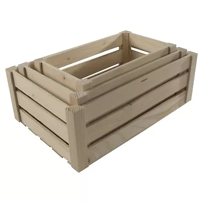 £11.45 • Buy Wooden Plain Vegetable Apple Slatted Crates / 3 Sizes / Display Boxes For Craft