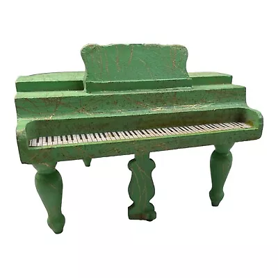 VTG Wooden Miniature Doll House Furniture Baby Grand Piano Painted Green Gold • $19.99