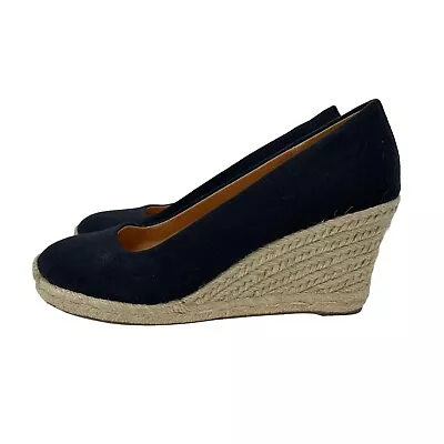 J Crew Seville Espadrilles Black Canvas Wedge Heel Shoes Women 8.5 Summer Casual • $34.99