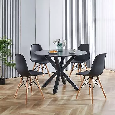 1+4 5 Pieces Dining Set Round Dining Table Table Metal Leg Mid-Century Dining • $309.99