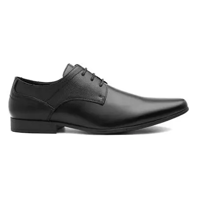 Beckett Mens Shoes Black Adults Lace Up Textured Formal Smart Pointed Toe SIZE • £14.99