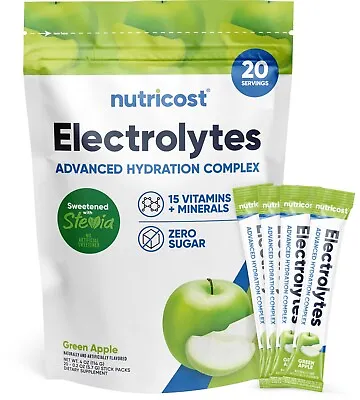 Nutricost Electrolytes Powder Hydration Packets (Green Apple 20 Servings) • $14.98