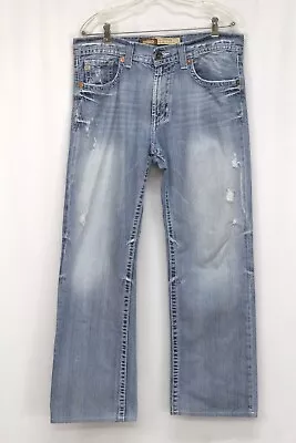 Mens Light Wash BIG STAR Pioneer Boot Cut Thick Stitch Distressed 36R 36 X 31 • $35.99