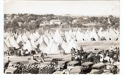 Indian Tipi Camp Horses & Cars At Pendleton Round Up Real Photo Postcard RPPC • $19.96