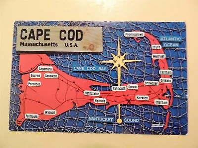 Cape Cod Massachusetts Vintage Map Postcard 1974 • $1.99