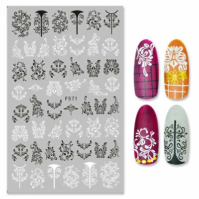 Black White Nail Art Stickers Transfers Cane Vine Decals Wedding Flowers NS3 • $2.19