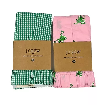 J Crew Boxers Men's Medium 2 Pair Green Check & Frogs On Pink Boxer Shorts • $27.99