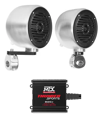 (2) Rockville MS40B Chrome 4  Tower Speakers+MTX Amplifier For ATV/UTV/Cart • $213.90