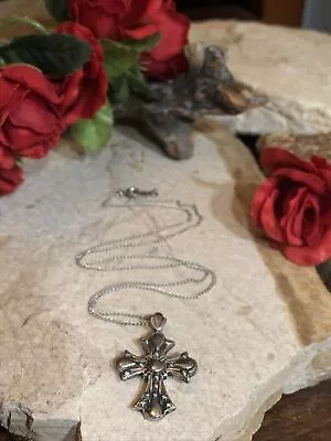 1. Vintage 925 Sterling Curb Chain Decorative CROSS Pendant Necklace 18  4.3g • $34.99