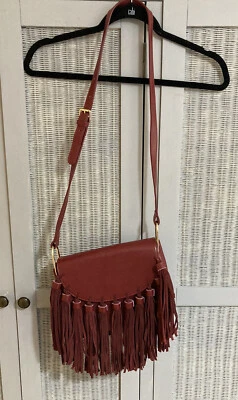 £35 • Buy Say What You C SWYC Dark Red Bnwot Leather Fringe Saddle Bag Cross Body