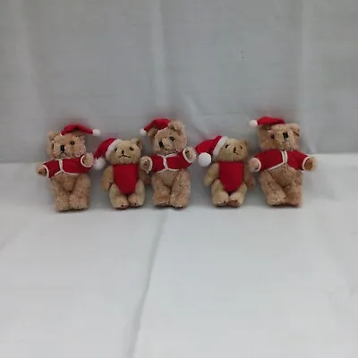 5 X Vintage Santa Teddy Bears Plush Christmas Ornaments Collectable  • £15