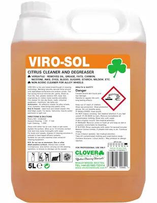 £17.49 • Buy 5 Litre Virosol Viro-Sol Citrus Based Strong Cleaner & Degreaser Fast Acting 5 L