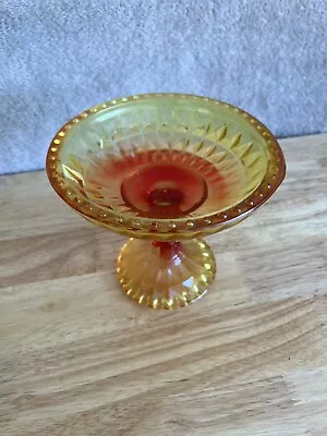 🧩Vintage Amberina Glass Pedestal Candy Dish- Comport Compote ~ 5 1/2  T ~ 6.0W • $14.99