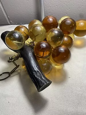 Vintage Lucite 24 Amber Grape Balls Cluster Wired Onto A Faux Branch For Hanging • $49.99