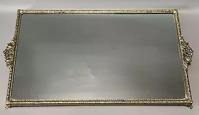 Vintage Filigree Gold Rectangle Mirror Vanity Tray Dresser 16x10  Perfume Floral • $29.99