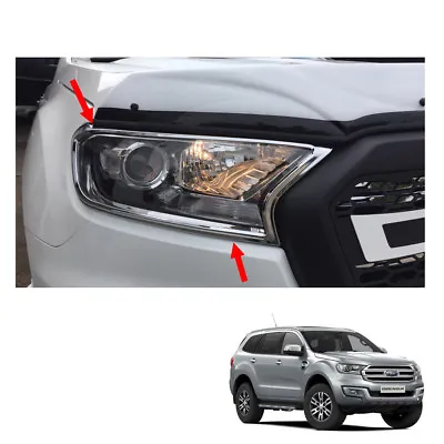 $44.74 • Buy 2015 16 18 Head Lamp Light Cover Trim Chrome 2 Pc Fits Ford Everest Endeavour