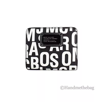 Marc Jacobs Mini Black White Monogram Leather Compact Coin Pouch Card Wallet • £84.56