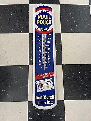 Vintage 'MAIL POUCH' Thermometer Chew Tobacco Metal Advertising Sign 38.5  X 8  • $225