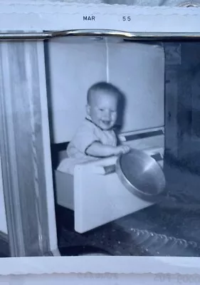 Vintage Photo March 1955 Boy Inside Oven Pot Pan Kitchen  Kodak 3.5” X 3.5” • $5.25