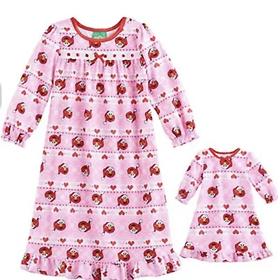 Sesame Street Girl's Pink Santa Elmo Flannel Nightgown With 18” Doll Gown NWT • $16.95