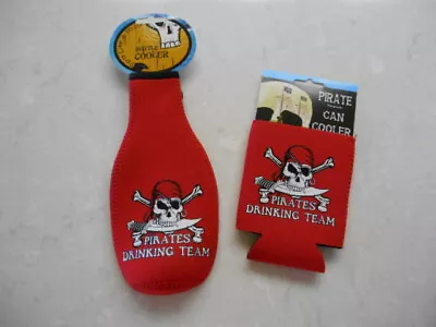 Combo PIRATES DRINKING TEAM Red Neoprene Bottle Suit And Can Cooler Insulator • $12.95