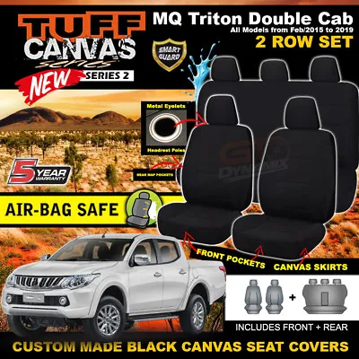 $208.05 • Buy Tuff Canvas BLACK Seat Covers Mitsubishi Triton MQ DOUBLE CAB 1/2015-18 GLS GLR