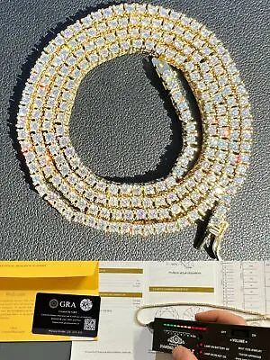 2mm MOISSANITE 14k Gold Plated Silver Tennis Chain Necklace Pass Diamond Test • $428.39