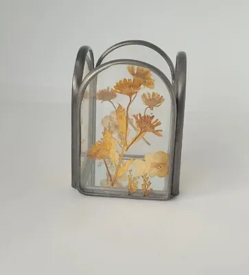 £6 • Buy Vintage Retro 70s Dried Pressed Flowers Lead Glass Candle Holder Votive Boho