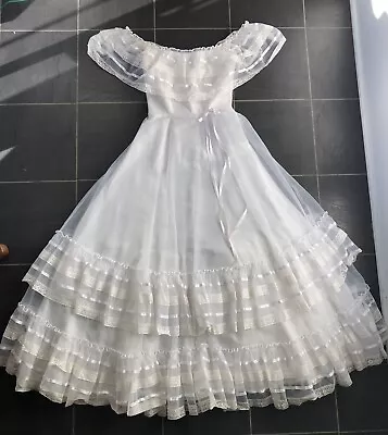 Vintage 70s White Tiered Prom/Wedding Dress S • $49.99