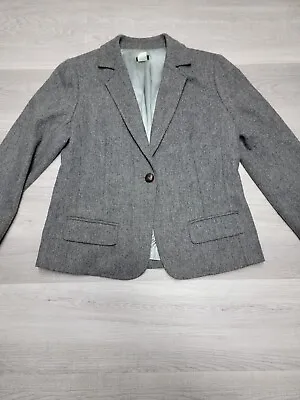 J. Crew Wool One-Button Blazer Riding Jacket Womens Size 10 Gray Herringbone • $42.88