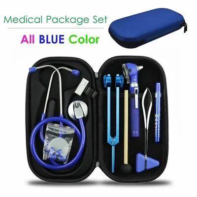  Blue Medical Bag Pouch Set Stethoscope Otoscope Tuning Fork Reflex Hammer LED  • $146.33