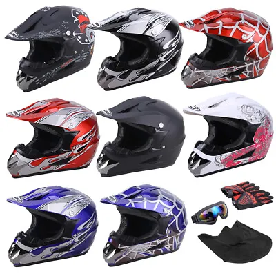 DOT Motocross Helmet Dirt Bike Offroad MX ATV Snowmobile BMX UTV /Goggles Gloves • $44.64