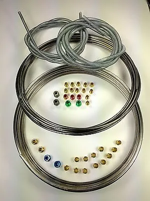 Stainless Steel 3/16  & 1/4  Brake Line- 16 Ft. Coils With Fittings And Armor • $70