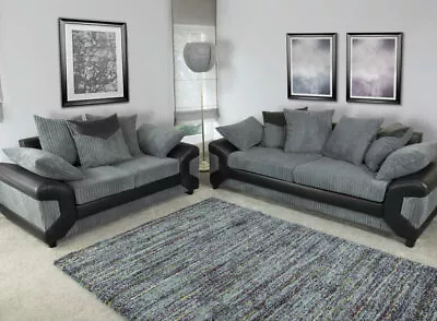 New Dino Fabric Sofa 3 Seater 2 Seater Sofa Set Grey Jumbo Cord **foam Seating** • £299.99