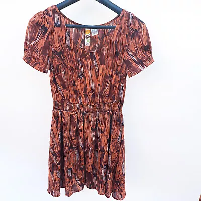 Mimi Chica Dress Size Medium Brown Elastic Waist Short Sleeve Polyester • $15.29