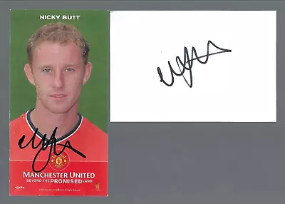 NICKY BUTT - MAN UTD TREBLE WINNER - HAND SIGNED 6.5x3.5 PROMO + 6x4 WHITE CARD • £3.41