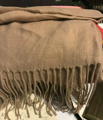 EUC PRIMARK Spain Beige OBLONG PASHMINA Fringe SHAWL W/ Gold Disc - 26 L X 76 W • $9.99