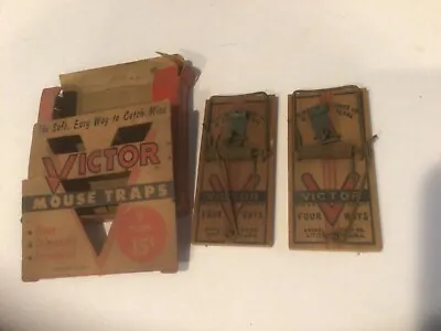 Vintage VICTOR Mouse Traps With Original Package 2 Traps 15 Cent Box • $5.75