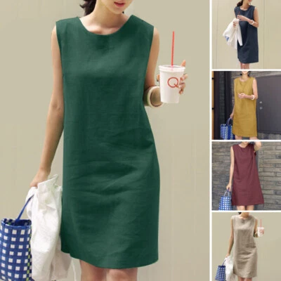 $22.84 • Buy ZANZEA Women Plain Casual Baggy Holiday Knee Length Ladies Short MinI Dress PLUS