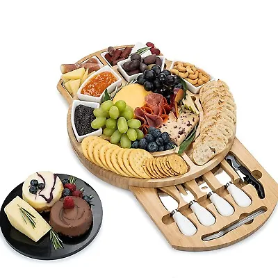 Bamboo Cheese Board Set Wooden Serving Platter Tray Gift Charcuterie Board Set • £24.90