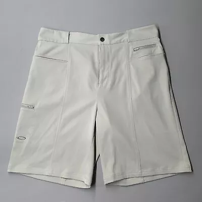 Oakley Shorts Mens 36 Ivory Khaki Flat Front Mid Rise Chino Pockets Logo Casual • $16.09