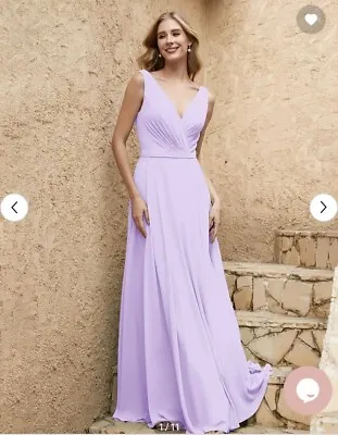 Babaroni Long V Neck Chiffon Bridesmaid Dress Lilac SZ 12 New • £31